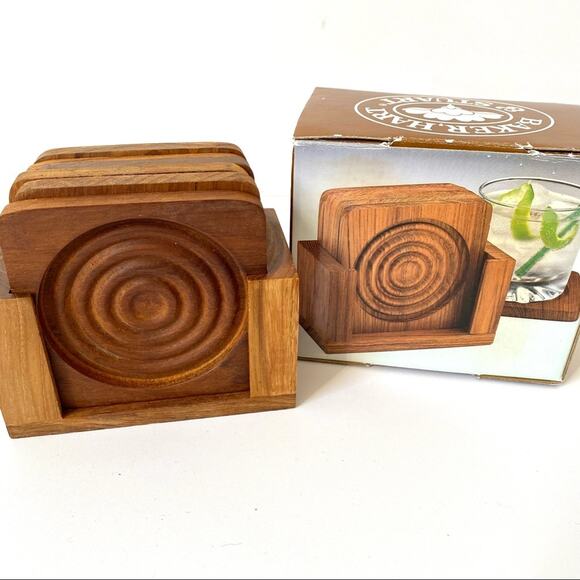 Baker Hart Stuart MCM Vintage Teak 7 Piece Coaster Set - Picture 2 of 7